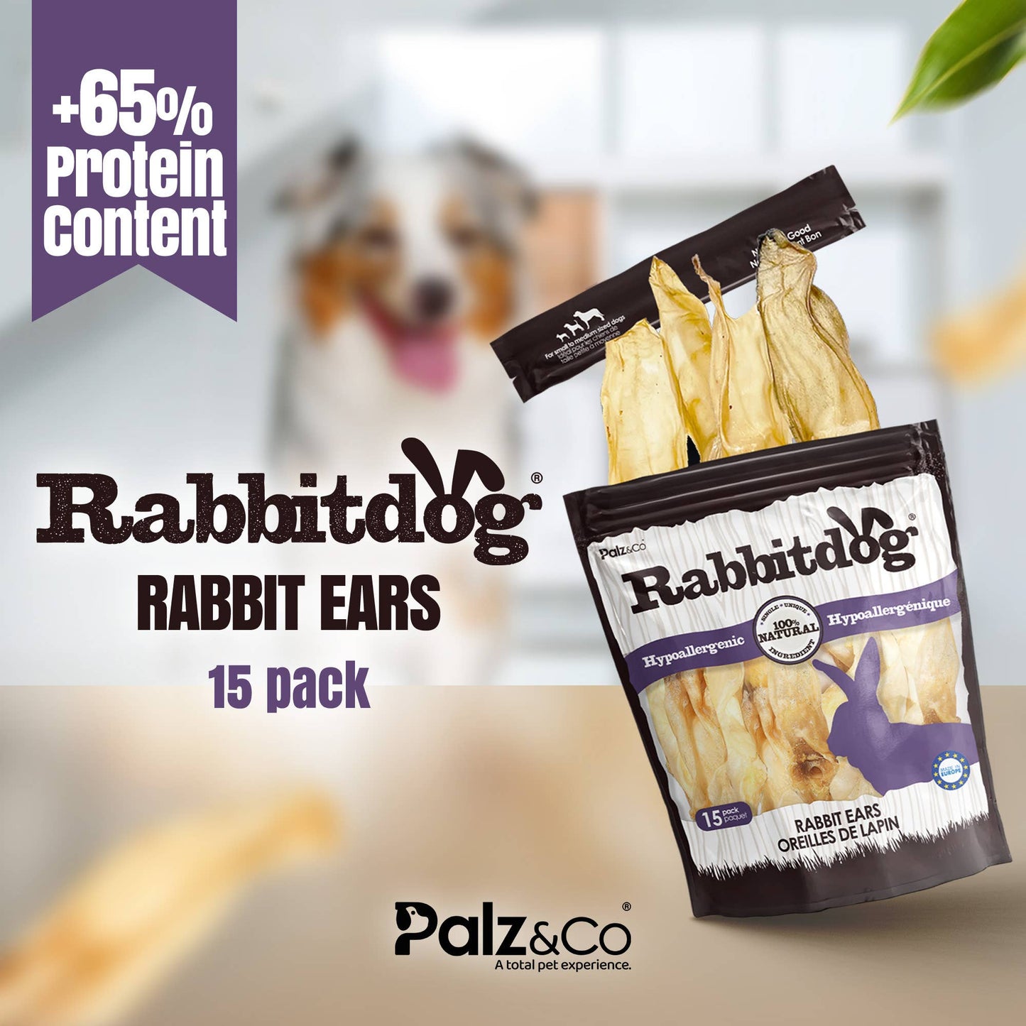 Rabbitdog Rabbit Ear Dog Chew Treats, 15 Pack