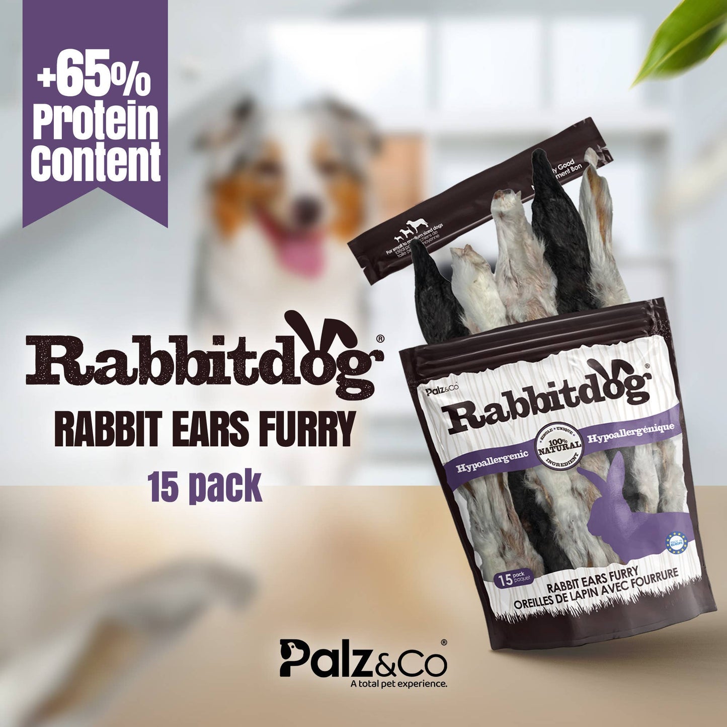 Rabbitdog Rabbit Ear Dog Chew Treats, 15 Pack