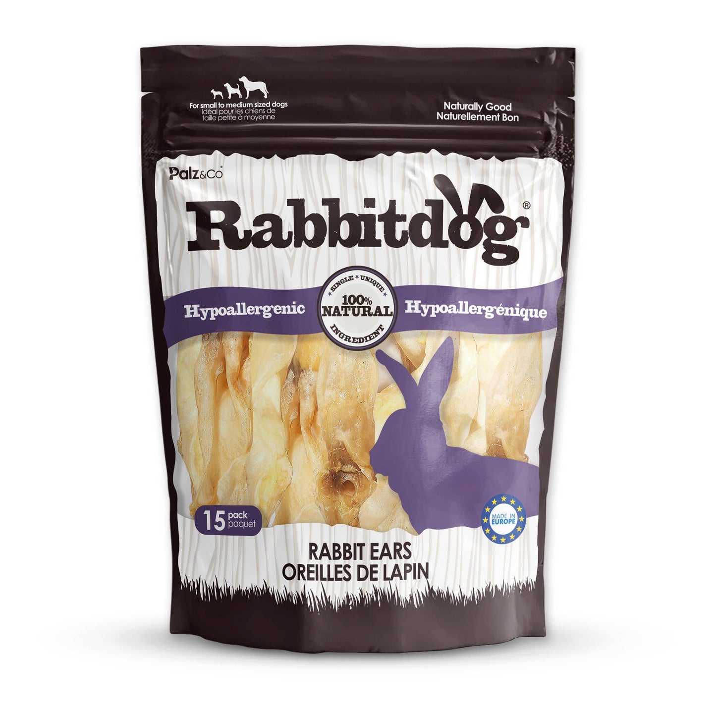 Rabbitdog Rabbit Ear Dog Chew Treats, 15 Pack