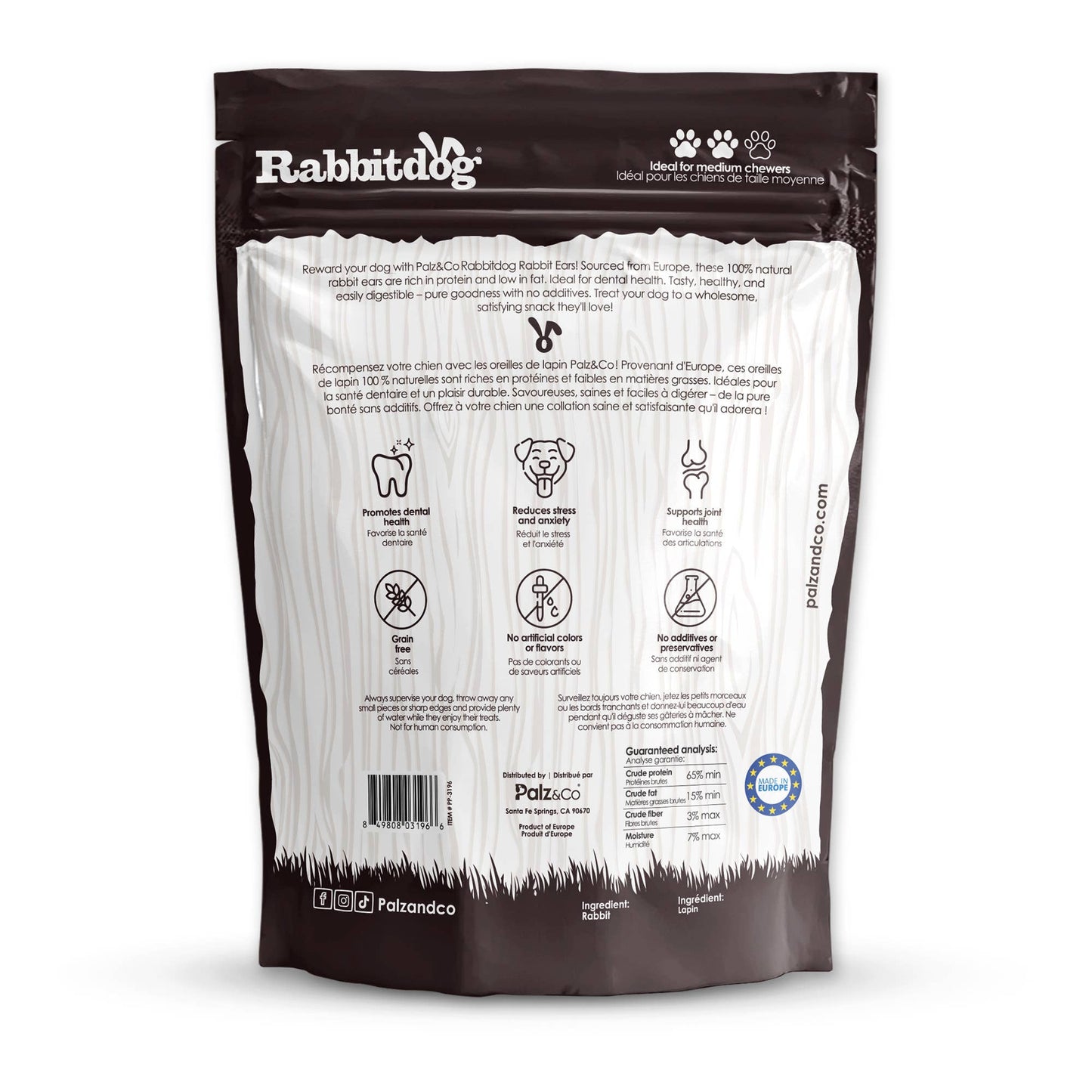 Rabbitdog Rabbit Ear Dog Chew Treats, 15 Pack