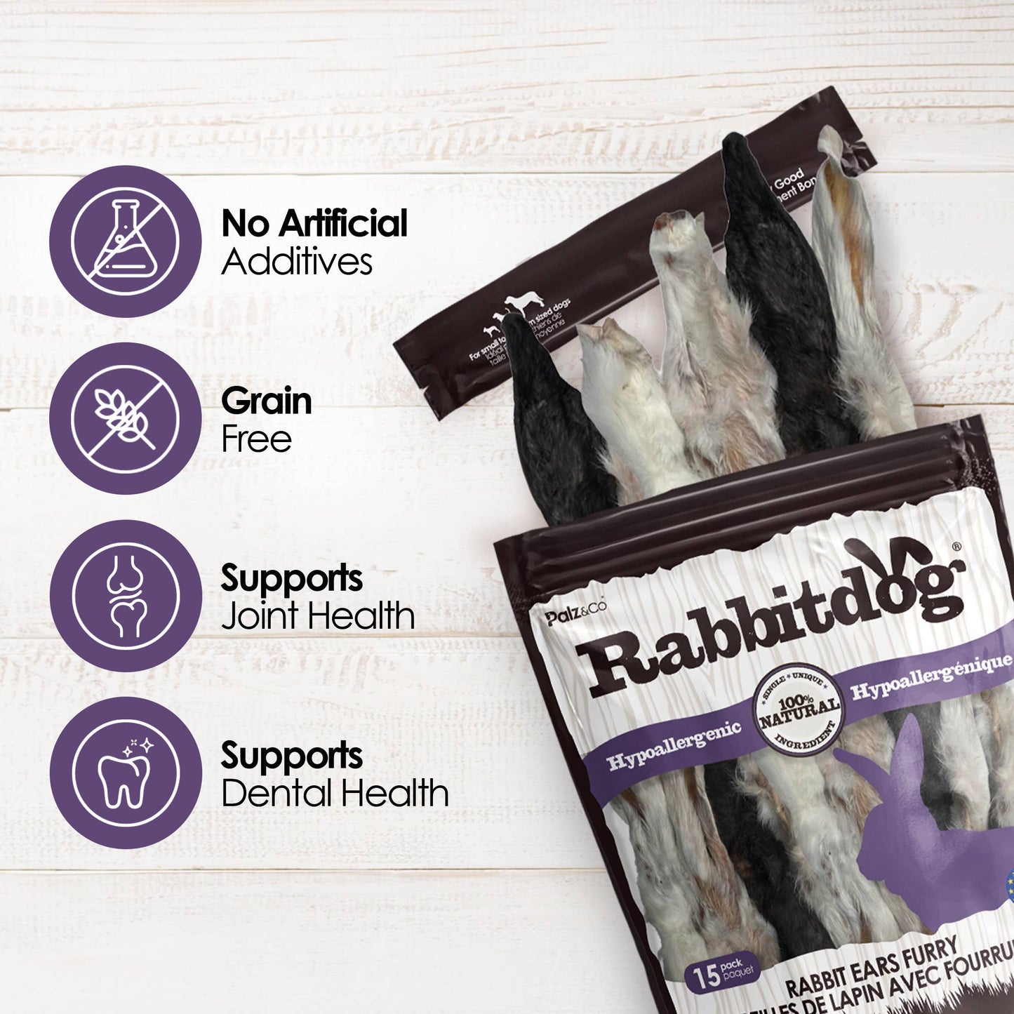 Rabbitdog Rabbit Ear Dog Chew Treats, 15 Pack