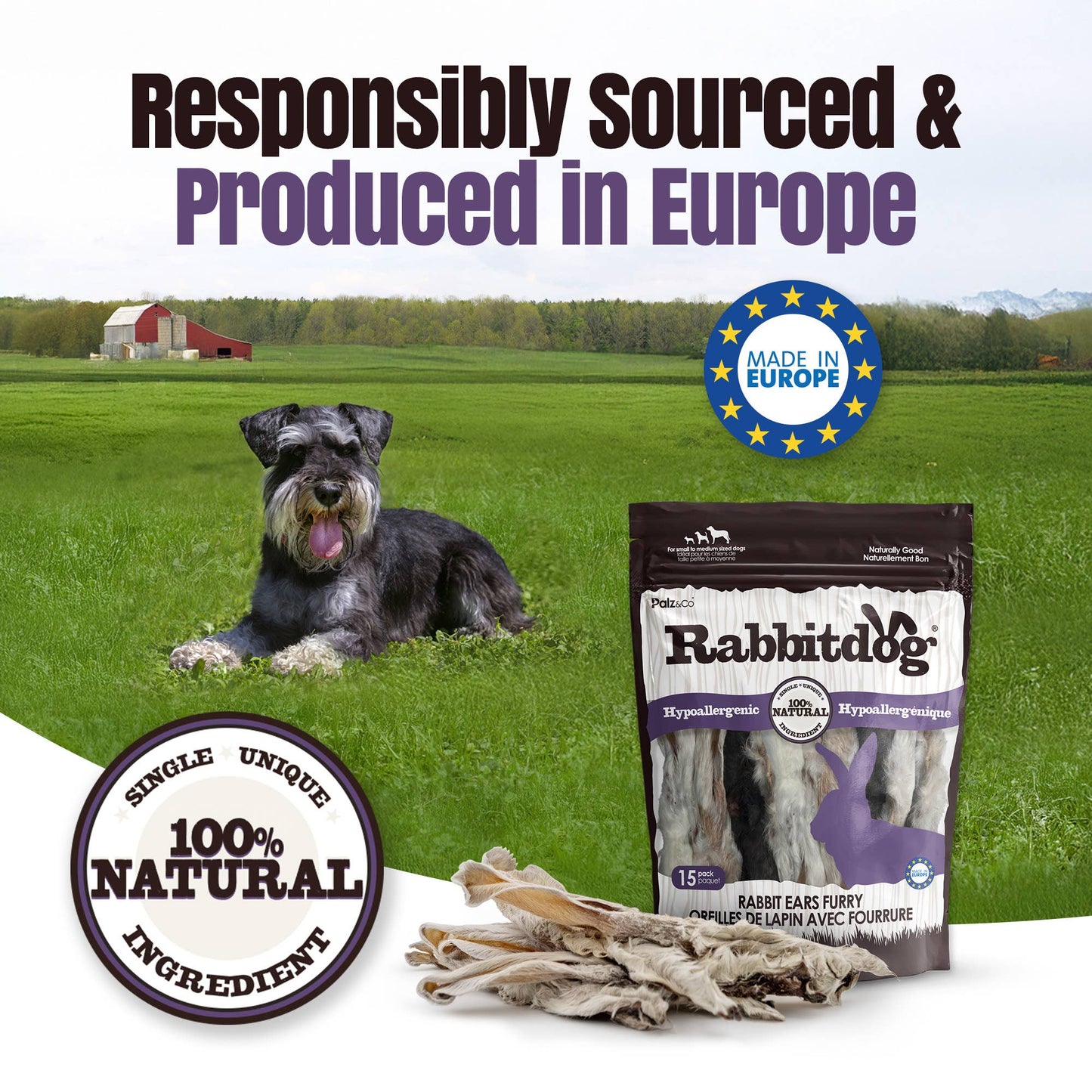 Rabbitdog Rabbit Ear Dog Chew Treats, 15 Pack