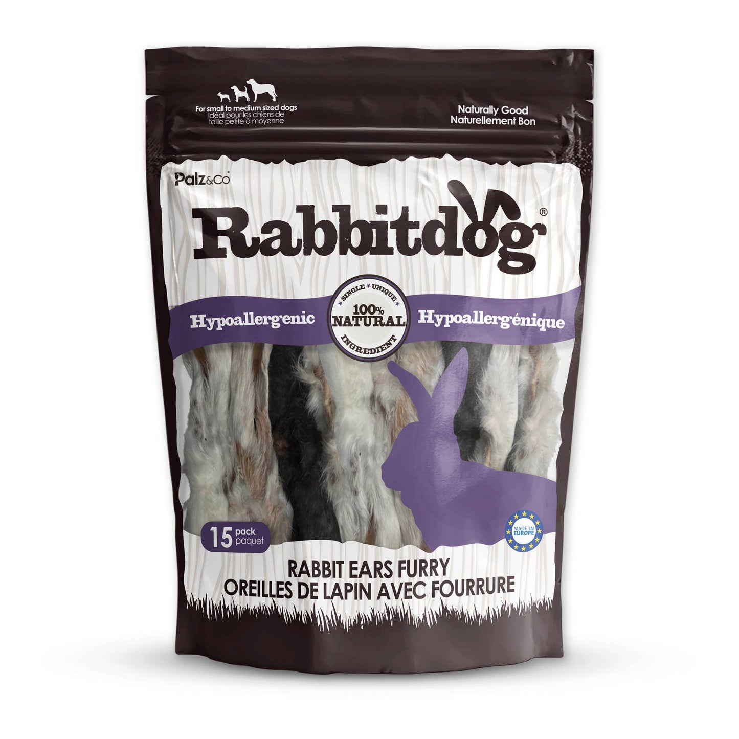 Rabbitdog Rabbit Ear Dog Chew Treats, 15 Pack