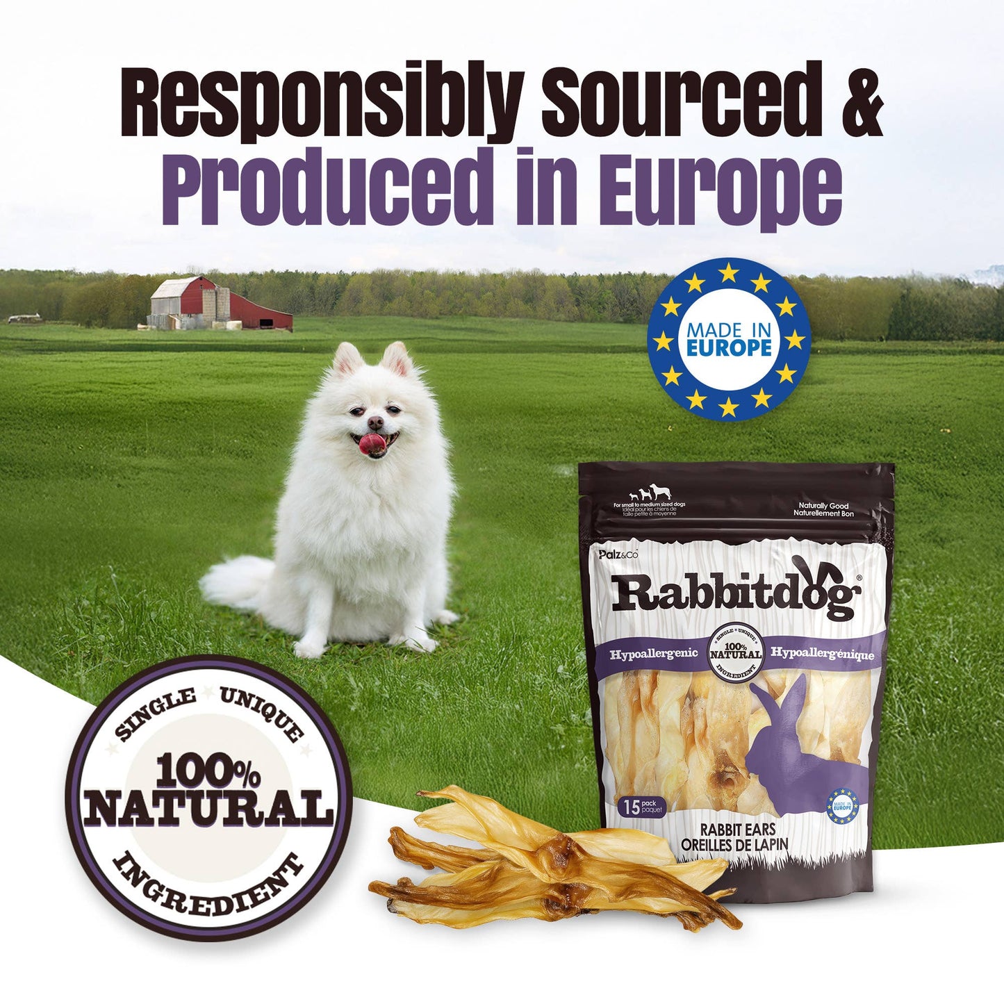 Rabbitdog Rabbit Ear Dog Chew Treats, 15 Pack